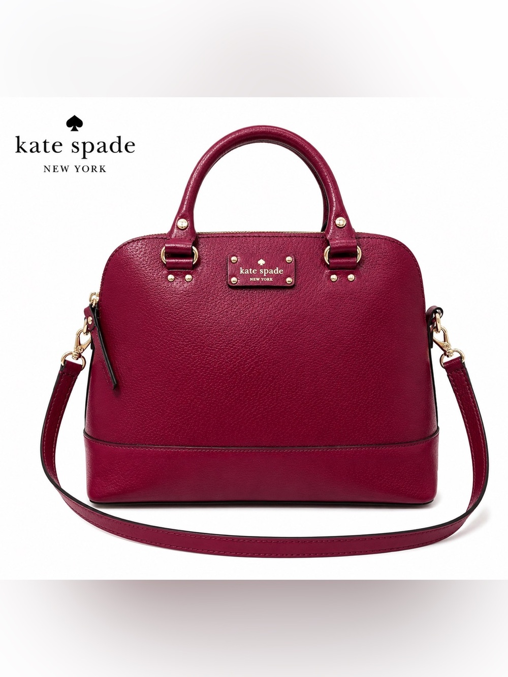Kate Spade New York Burgundy Berry Leather Satchel Crossbody Shoulder Bag
